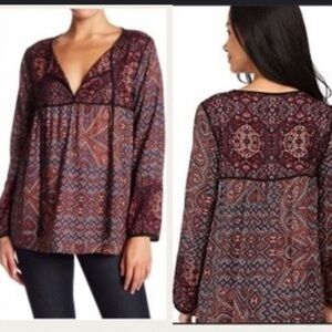 Sanctuary Patchwork Mandala Boho Blouse Purple Maroon large size tag removed